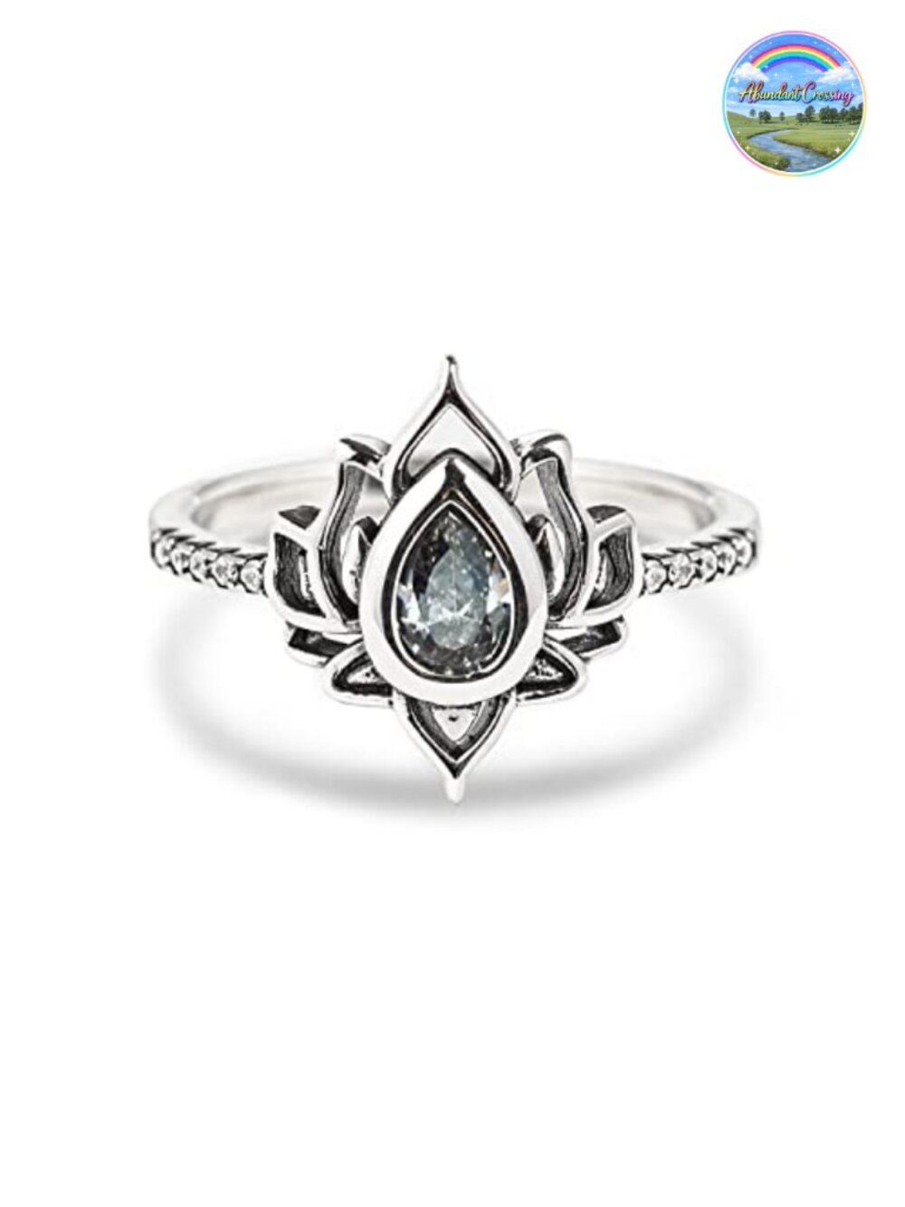 Sterling Silver Lotus Ring with AAA Cubic Zirconia Solitaire Gift